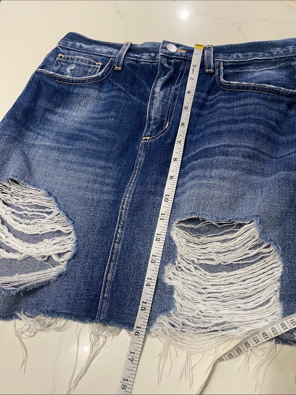 L'AGENCE Dark Blue Distressed Denim Mini Skirt SZ 28/6/Medium - Picture 6 of 6
